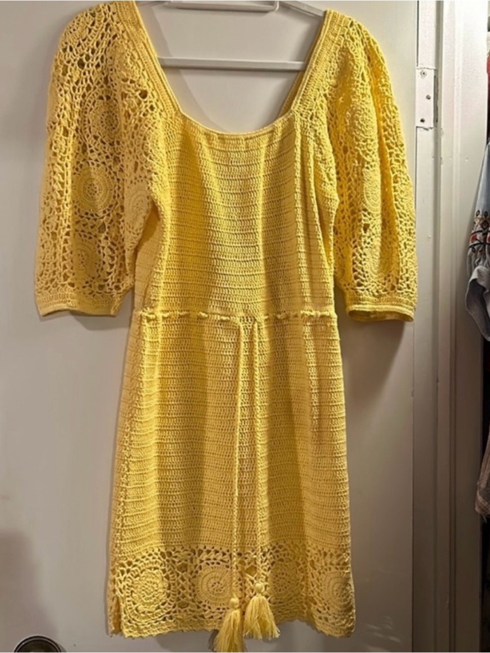 Free people spell & the Gypsy Yellow Crochet Knit Midi Dress L